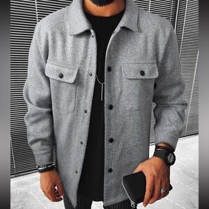 Men's Gray Button-Up Overcoat